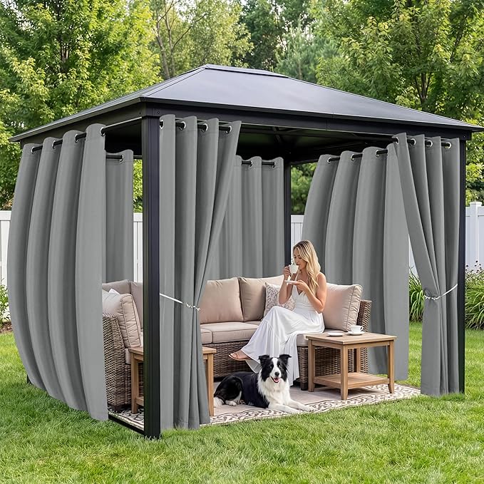 Gazebo Curtains Outdoor Waterproof 6 Panels - Windproof, Privacy, Weatherproof Outside Drapes for Patio Pergola Porch, Grommet Top and Tab Bottom Drape, 54x84 Inch, Grey
