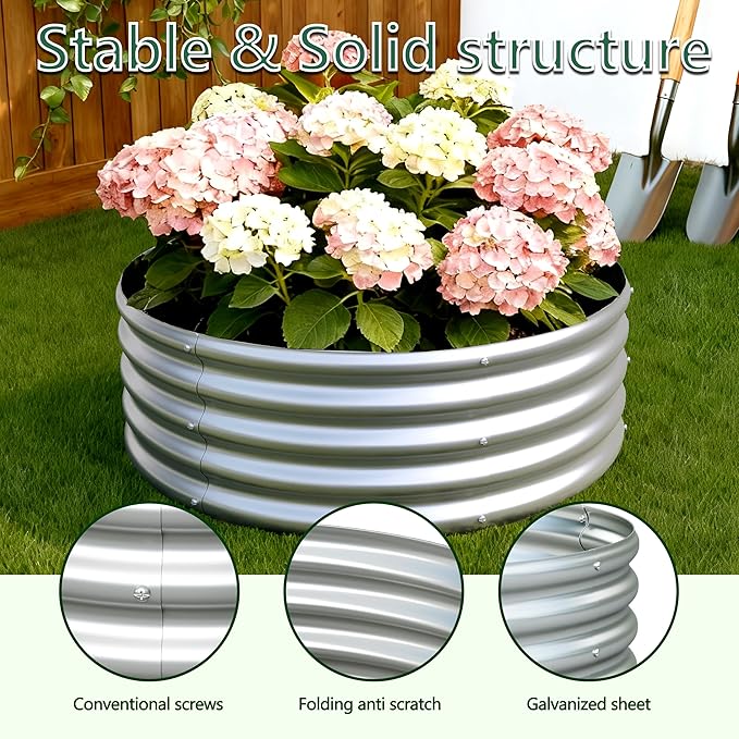 3PCS 3x3x1FT Galvanized Raised Garden Bed Kit,Vegetable Boxes-Round Metal Flower Box,Large Planter Raised Beds Outdoor Garden for Planting,Fruit,Herb-Silver