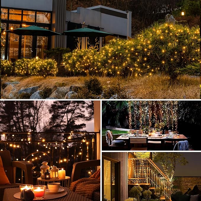 btfarm 2 Pack Solar String Lights Outdoor, 66FT 160LED Solar Fairy Lights Outside Waterproof 8 Modes, Copper Wire Solar Powered Twinkle Light for Garden Tree Christmas Wedding Party,Warm White