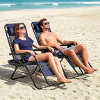 2-Pack Zero Gravity Lounge Chair Recliners - Adjustable Steel Frame with Removable Headrests & Cup/Phone/Tablet Trays - 330LBS Capacity - Navy Blue