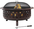 sunnydaze crossweave 36" large outdoor fire pit, wood, main product view