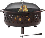 sunnydaze crossweave 36" large outdoor fire pit, wood, main product view