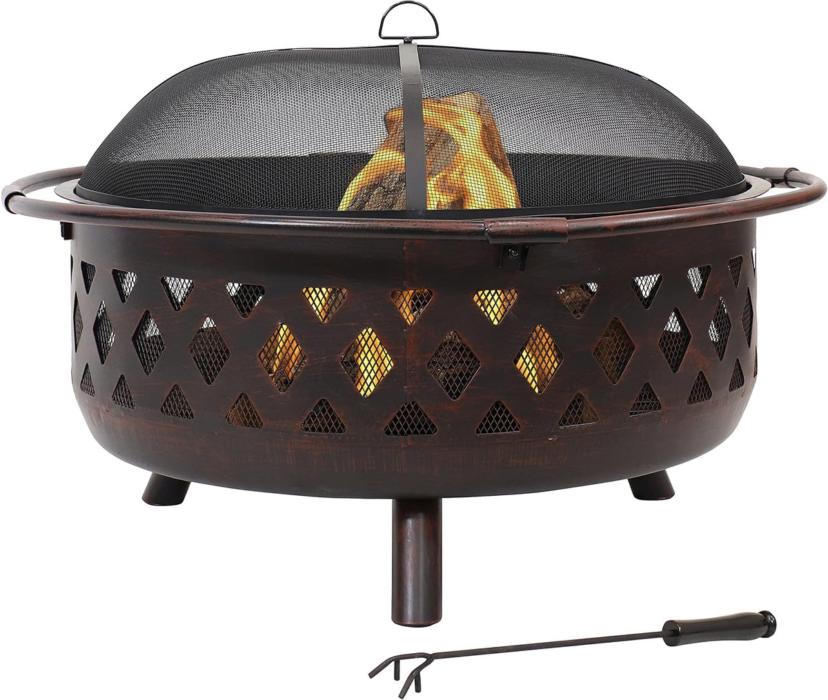 sunnydaze crossweave 36" large outdoor fire pit, wood, main product view