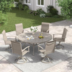 VICLLAX 63" Outdoor Round Patio Table with Umbrella Hole, All Weather Metal Round Outdoor Dining Table for Lawn Garden, 8-10 Person Table, Sandshell