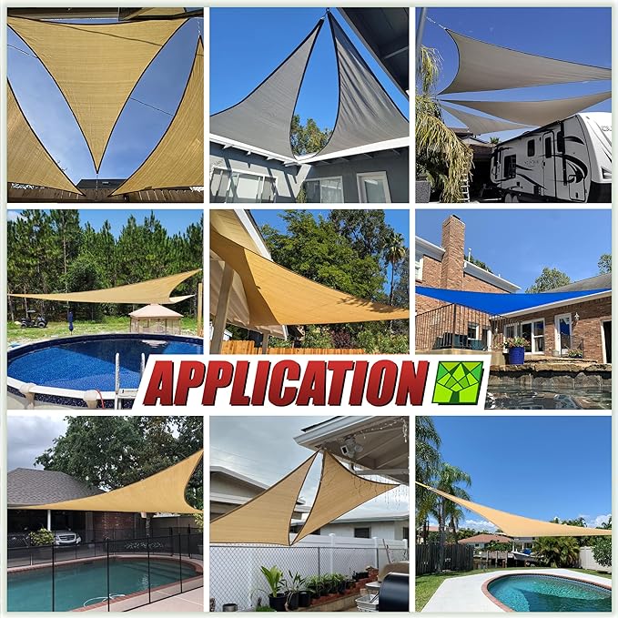 ColourTree 10' x 10' x 10' Beige Sun Shade Sail Triangle CTSLT10 - Canopy Fabric Mesh UV Block UPF50 & Commercial Heavy Duty & 190 GSM - 3 Years Warranty