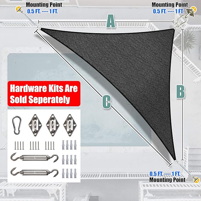 Amgo Custom Size 19' x 21' x 28.3' Black Right Triangle Sun Shade Sail Order to Make Canopy Awning UPF50+ AGSLT, 95% UV Blockage, Water & Air Permeable, 200GSM Commercial Standard (We Customize)