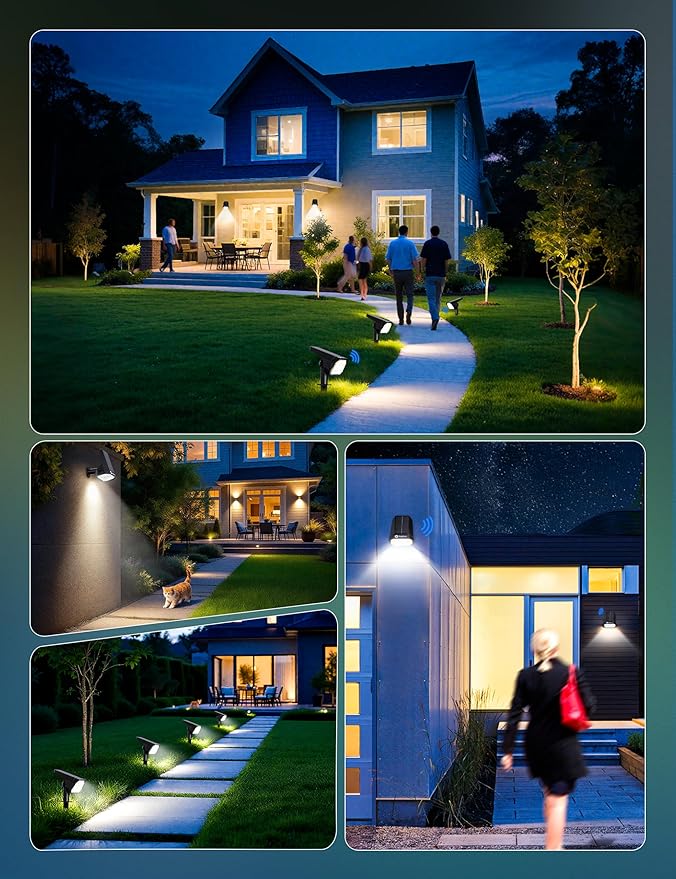 Brightown 6 Pack Solar Motion Lights Outdoor Waterproof, Motion Sensor Spot Lights- 58 LED/3 Modes Solar Powered Spotlights 2-in-1 Auto On/Off for Outside Yard Wall Garden, Cool White