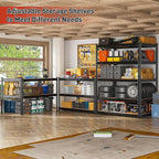 REIBII 2400LBS Storage Shelves 5 Tier Garage Shelving Heavy Duty, Adjustable Metal Shelving, Garage Shelves for Basement, Warehouse, Pantry, Closet, Kitchen 72" H x 35.55" W x 16" D, Black, 3 Pack