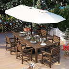 5-Piece Brown Outdoor Dining Set with White 11FT Large Patio Umbrella, 75.2'' HDPE Table & Chairs for 8, Weather-Resistant Furniture with Umbrella Hole for Patio, Lawn, Poolside