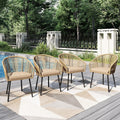 PHI VILLA Wicker Patio Dining Chairs Set of 4 Rope Rattan Chairs | Outdoor Modern Brown Rope Rattan Chairs with Metal Legs & Cushions, Outside Dining Chairs for Deck, Porch, Backyard