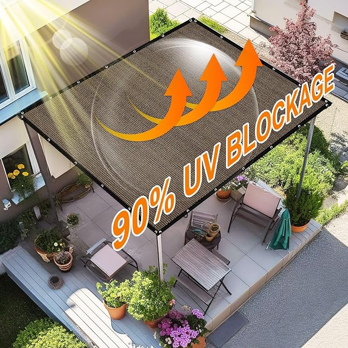 Artpuch 90% Sun Shade Cloth, 10 x 14 FT Pergola Shade Cover Canopy with Grommets, Sun Screen Fabric Tarp for Patio, Outdoor, Garden, Backyard, Mocha