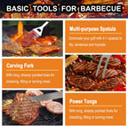 grilljoy 24PCS BBQ Grill Tools Set with Meat Thermometer and Injector - Extra Thick Stainless Steel Fork, Spatula& Tongs - Complete BBQ Accessories in - Perfect Grill Gifts for Father's Day