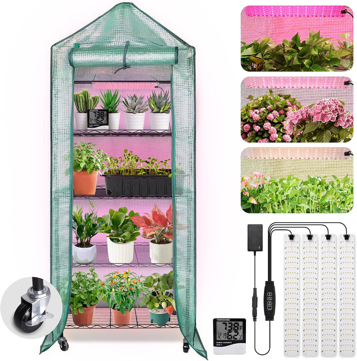 dazspirit 4-tier mini indoor greenhouse with grow light, main product view