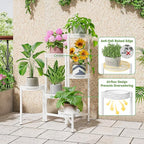 6 Tier Metal Plant Stand, 6 Potted Multiple Flower Pot Holder Shelf, Indoor&Outdoor Folding Planter Display Shelves for Patio Garden, Living Room, Corner Balcony, Bedroom - WhiteWave