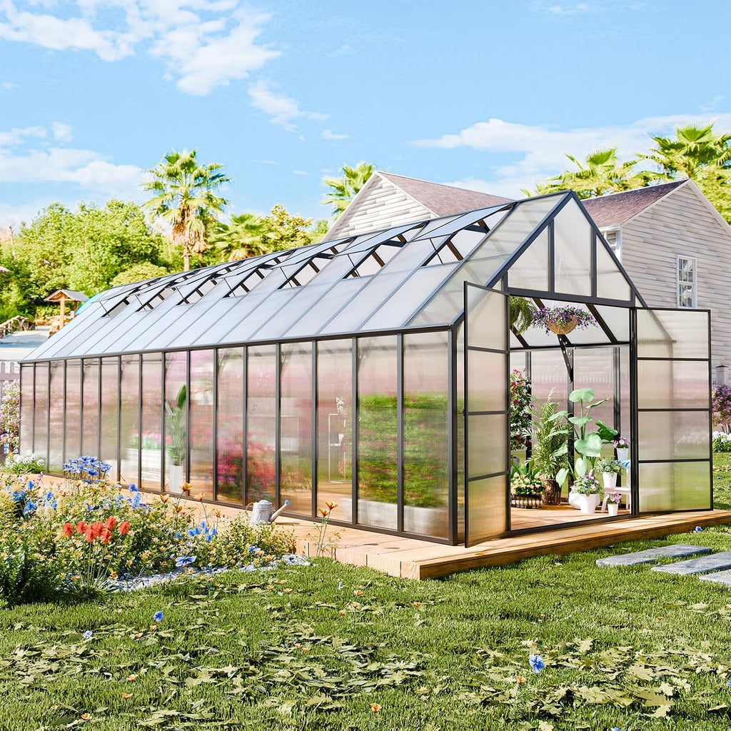wacasa 32x10x10 ft polycarbonate greenhouse with aluminum frame, main product view