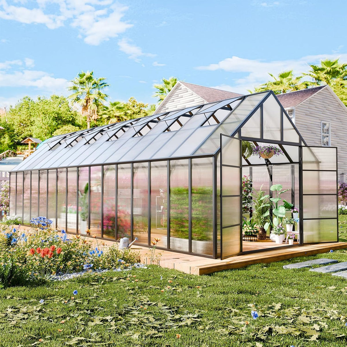 wacasa 32x10x10 ft polycarbonate greenhouse with aluminum frame, main product view
