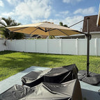 PURPLE LEAF 11 Feet Patio Umbrella with Base Outdoor Cantilever Round Umbrella Aluminum Offset Umbrella with 360-degree Rotation for Garden Deck Pool Patio, Beige