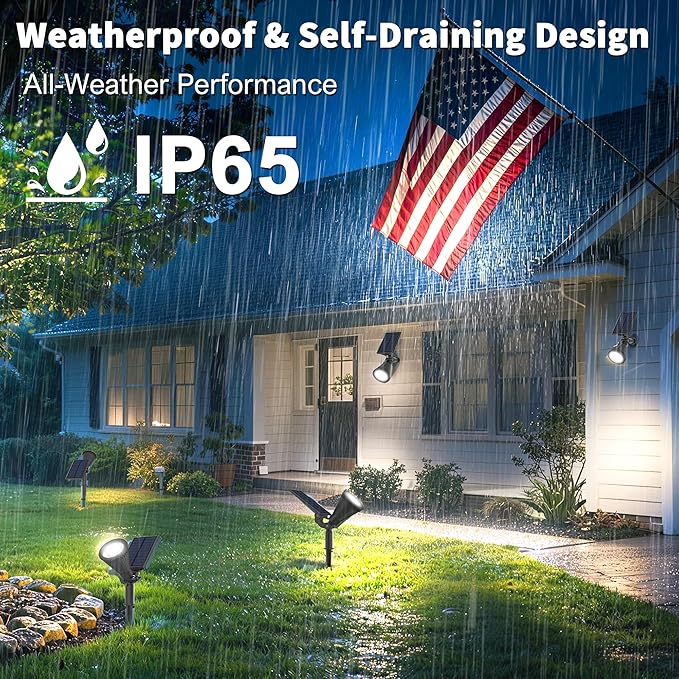 Solar Lights Outdoor Waterproof IP65,6500K Super Bright LED,2 Lighting Modes, Solar Powered Yard Garden Solar Spot Lights for Flag Landscape Auto On/Off-8 Pack