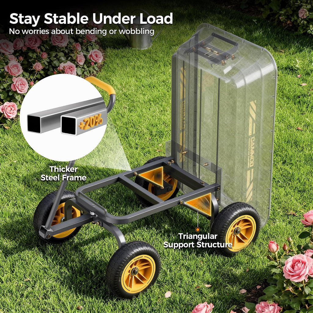 cammoo 10-in no-flat tires 600lb garden dump cart, package contents