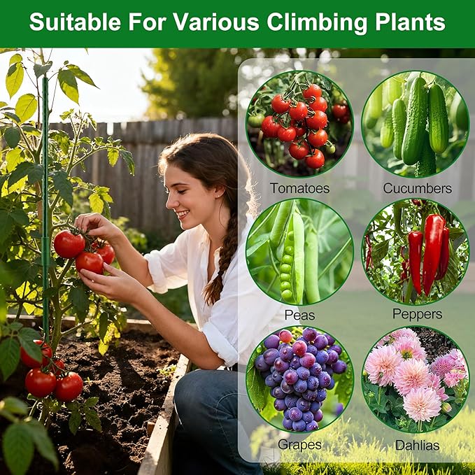 WAENLIR 16 Inch 24 Pack Extendable Garden Stakes Kit, DIY 4ft 5ft 6ft 7ft 8ft Plant Support Stakes with Connectors and Clips, Plastic Coated Metal Sticks for Tomato Indoor Outdoor