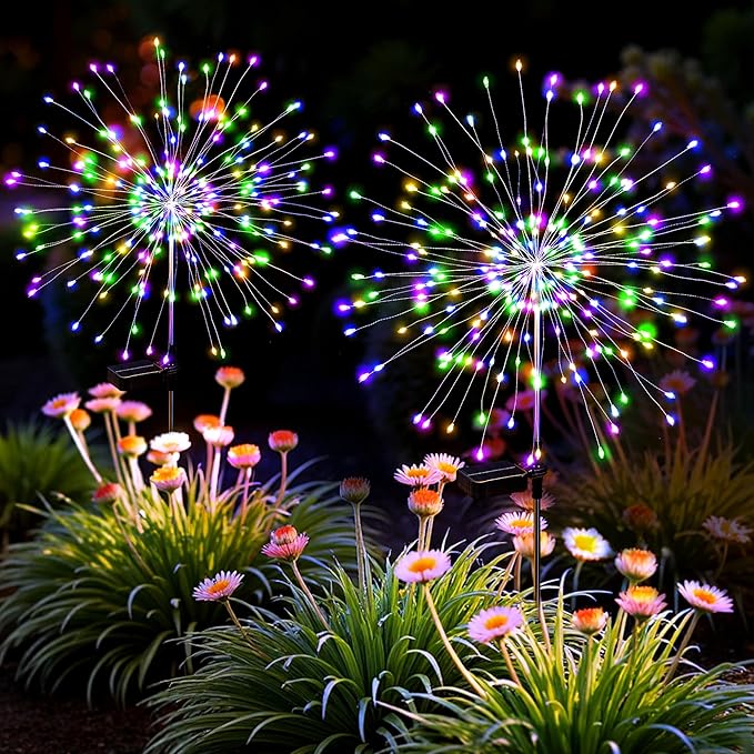 Solar Lights Outdoor, 120LED 2pack Fairy Garden Lights Decor for Outside Fireworks Lights Solar Powered for Yard, Patio, Pathway, Walkway, Balcony,Multicolor