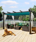 GarveeLife 10 x 13 ft Outdoor Pergol Metal Gazebo with Adjustable Canopy Reinforced Frame Outdoor Shelter for Backyard Patio Garden Deck - Blue with Curtains Mosquito Netting