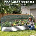 Raised Garden Bed with Self-Watering System, 8x3x1 ft Elevated Planter Boxes Outdoor with Mesh Cover, Oval Galvanized Raised Beds for Gardening,Vegetables,Flowers, Backyard, Patio