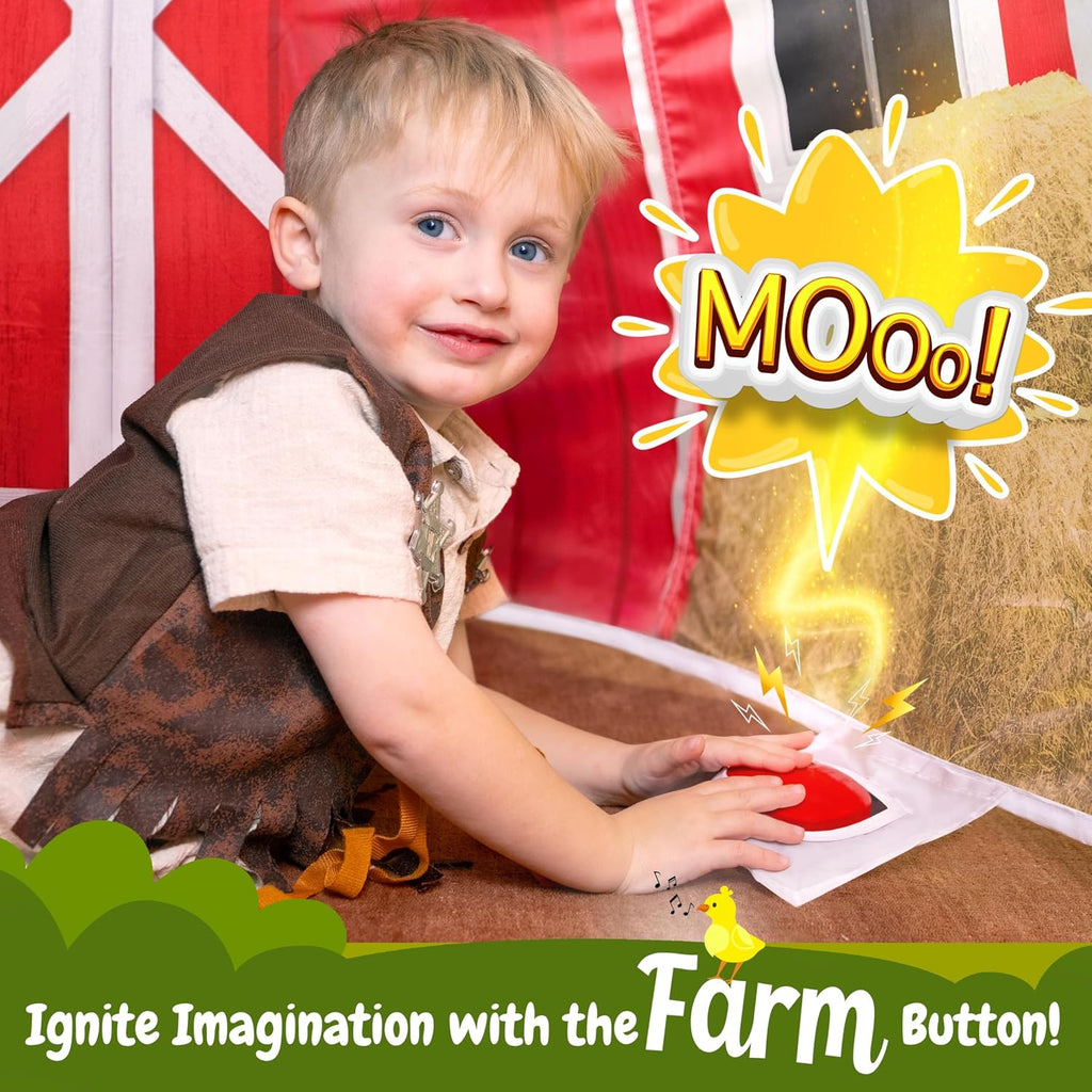 w&o farmhouse barn inflatable fort with lights & showing dimensions