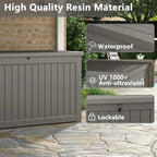 Outdoor Storage Box, Resin Deck Boxes Indoor and outdoor, Waterproof Storage Box Lockable Lid (Grey, 180 Gallon)