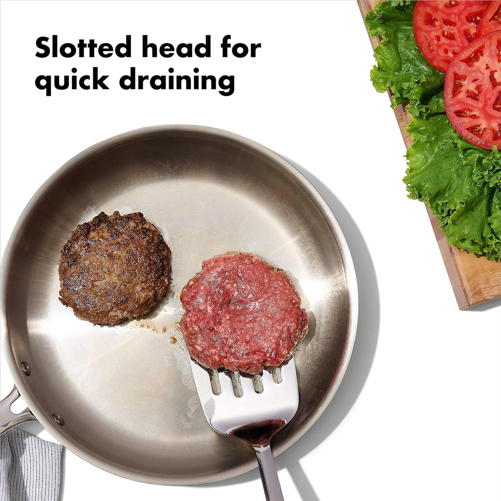 OXO Good Grips Stainless Steel Turner, Cooking Spatula, Heat Resistant | Flexible Head For Fish, Stainless Steel Spatula, Comfortable Grip, Kitchen Turner For Grilling
