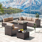 Kullavik 8 Pieces Outdoor Patio Furniture Set with 43" 55000BTU Gas Propane Fire Pit Table PE Wicker Rattan Sectional Sofa Patio Conversation Sets,Khaki