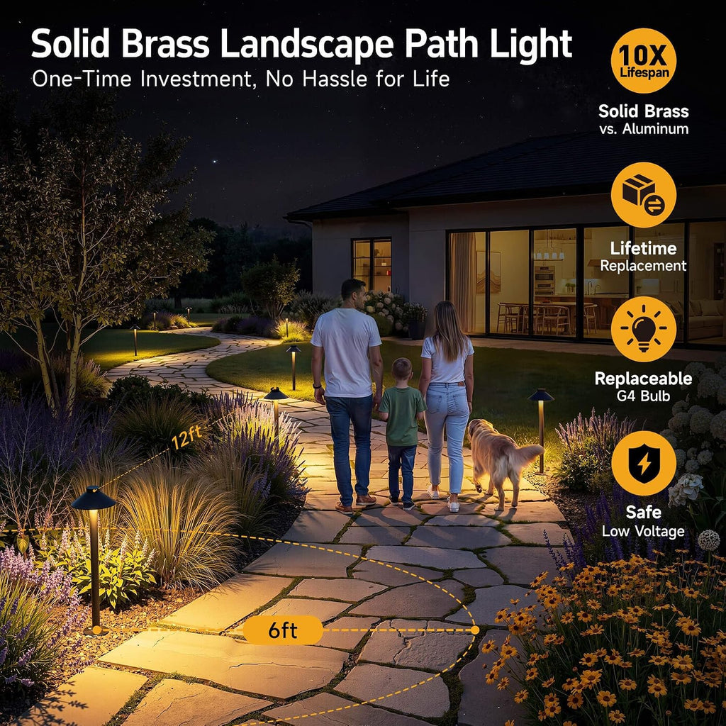 Brass Low Voltage Pathway Lights, 12V Hat-Top Bronze IP65 Waterproof LED Landscape Walkway Lights for Yard Driveway（G4 Bulb, Transformer & Wire Sold Separately）