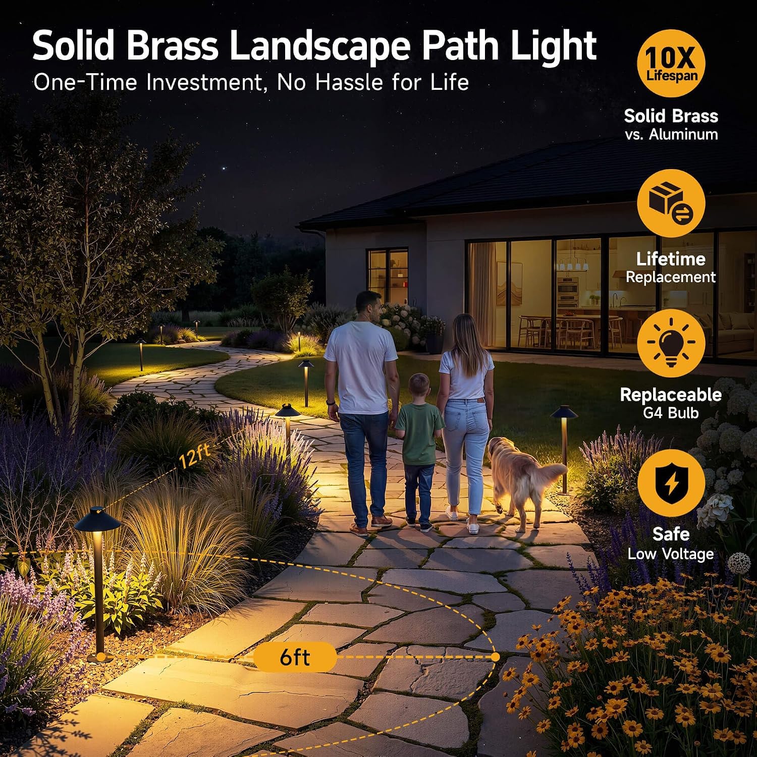 Brass Low Voltage Pathway Lights, 12V Hat-Top Bronze IP65 Waterproof LED Landscape Walkway Lights for Yard Driveway（G4 Bulb, Transformer & Wire Sold Separately）