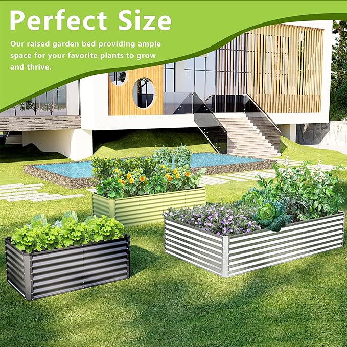 8x4x2FT Galvanized Raised Garden Bed,Galvanized Planter Boxes Outdoor, Large Metal Raised Garden Beds for Vegetables-Grey