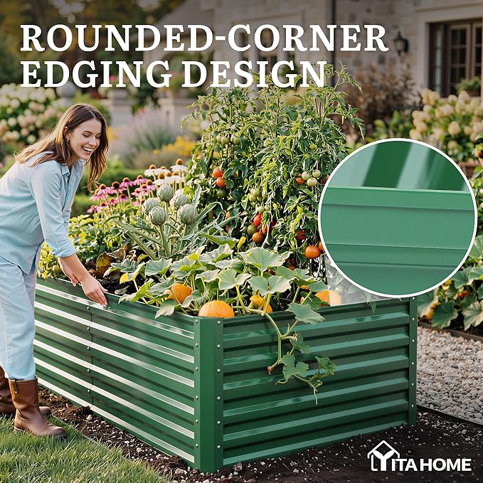 YITAHOME 6x3x2 ft Galvanized Raised Garden Bed Kit, Large Metal Planter Box with Gloves & Support Rod, Outdoor Flower Bed for Plants Vegetables, Green