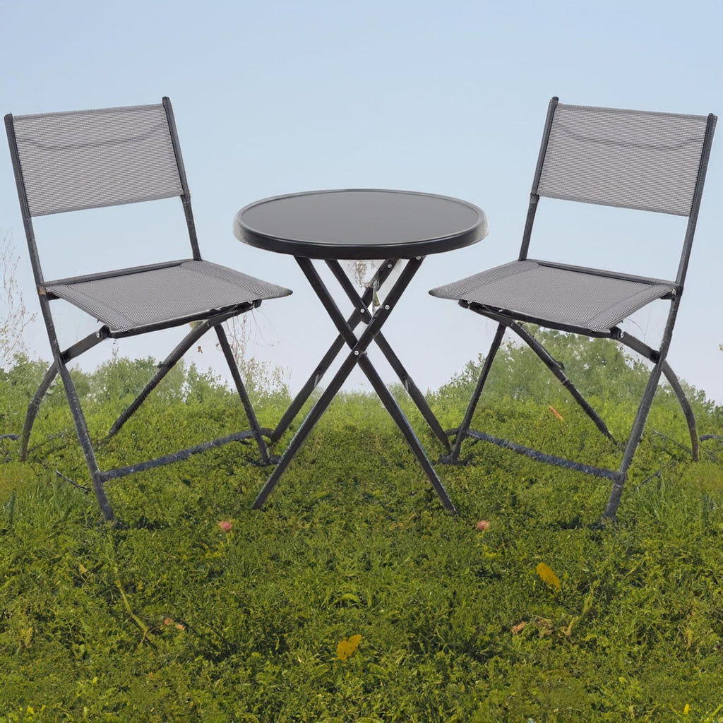 2-Piece Folding Bistro Sling Chairs, Portable Outdoor Patio Dining Set, Gray, No Assembly