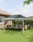 Canopy Tent 12x12 ft, Pop Up Gazebo One-Push Setup with 4 SandBags for Backyard Parties and BBQs, Mosquito Netting & Height Adjustable - Green