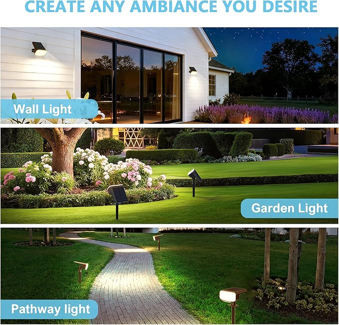 Solar Lights Outdoor Waterproof IP65, Super Bright LED, 3000K 2 Lighting Modes, Solar Powered Yard Garden Solar Spot Lights for Outside Landscape Auto On/Off -8 Pack