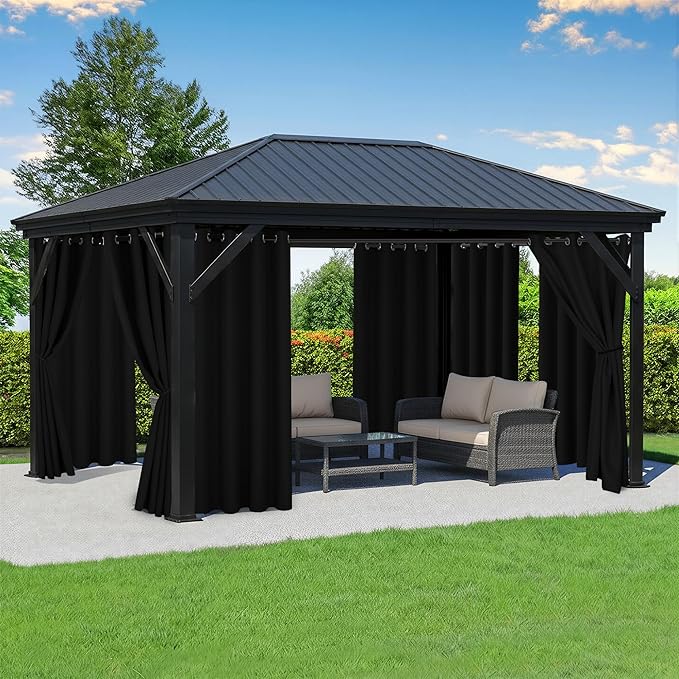 Black Outdoor Curtains for Patio Waterproof - 8 Panels Privacy Weatherproof Outside Curtains with Grommets for Pergola, Gazebo, Porch, Cabana, Balcony, 54 x 84 Inch