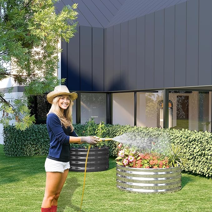 2PCS 3x3x1FT Galvanized Raised Garden Bed Kit,Vegetable Boxes-Round Metal Flower Box,Large Planter Raised Beds Outdoor Garden for Planting,Fruit,Herb-Silver
