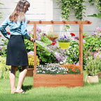 Giantex Raised Garden Bed with 2-Sided Trellis & Hanging Roof, Fir Wood Planter Box w/Drainage Holes, Freestanding Garden Planter for Flowers Herbs Climbing Vines (43"x15"x45")