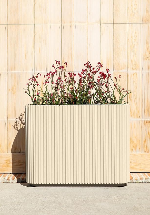 Veradek Demi Series Span Planter for Front Porch, Patio, Backyard | Durable Plastic-Stone Composite Material | Modern Décor for Shrubs, Flowers