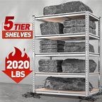 REIBII 2020LBS Garage Shelving Heavy Duty Metal Shelving 5 Tier Storage Shelves, Garage Shelves for Basement, Warehouse, Pantry, Closet, Kitchen, 72" H x 35.55" W x 16" D, Galvanized, 2 Pack