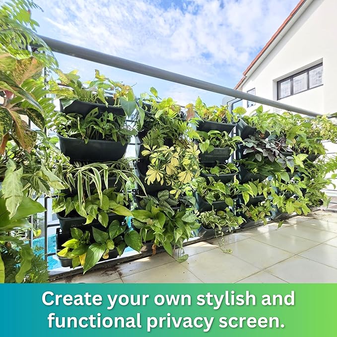 Maxona Black Color Vertical Garden Planter - 16 Pack, 13 inch Wall Mounted Planter for Patio Outdoor Decor, Home Plastic Pot Balcony Plant Vegetable Fruit Herb Hanging Pocket Holder Flowerpot