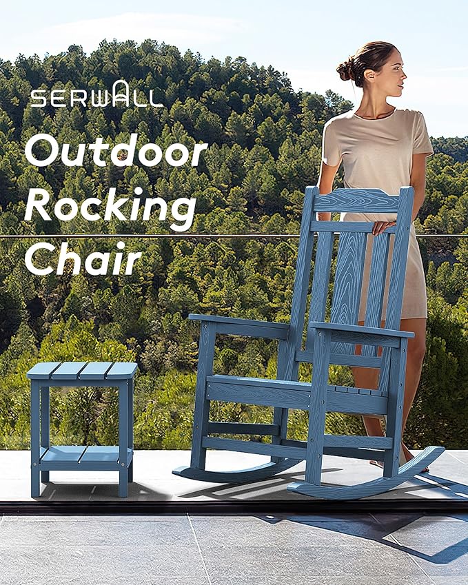 SERWALL Outdoor Rocking Chair Set of 6, Patio Rocking Chair Sets, HDPE Rocking Chair for Adults, Blue