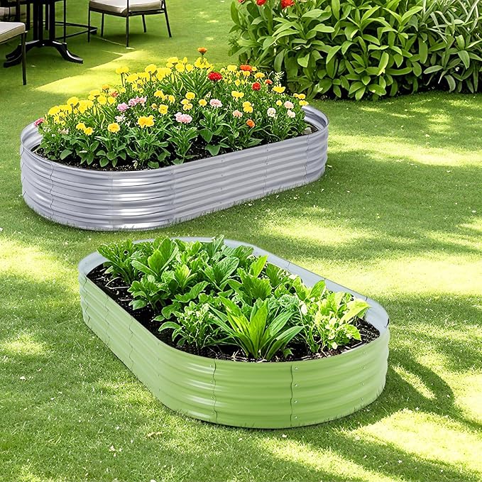Galvanized Raised Garden Bed, 8x4x1 FT Thickening Planter Boxes Outdoor, Raised Beds for Gardening, Easy Assembly Large Garden Bed for Vegetables, Fruits, Flowers (2-Pack)