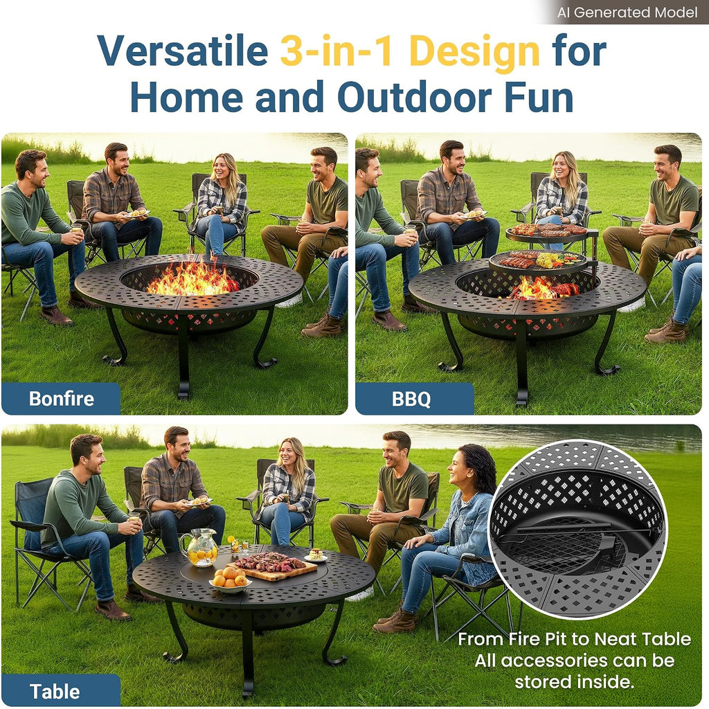 43" large fire pit for outside with 2, close-up detail