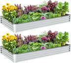 2PCS 8x4x1FT Galvanized Raised Garden Bed, Galvanized Planter Raised Garden Boxes Outdoor, Large Metal Raised Garden Beds for Vegetables-Silver