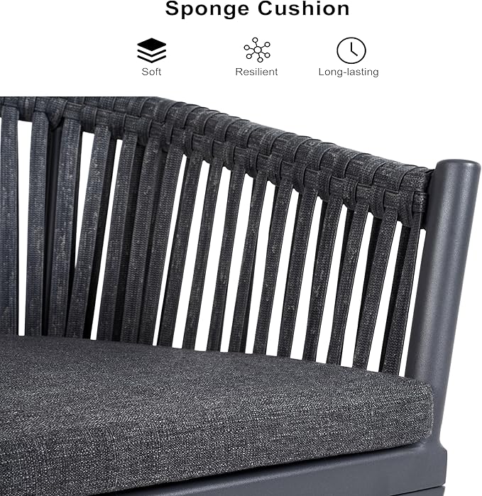 PURPLE LEAF 9 Pieces Outdoor Dining Set with Patio Aluminium Square Dining Table and Wicker Rattan Chairs Modern Furniture Cushions Sets for Backyard Indoor Decor Kitchen Grey