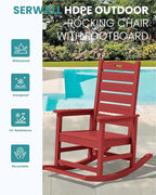 SERWALL Outdoor Rocking Chair, Oversized Rocking Chair with Footrest for Adults, HDPE All Weather Resistant Rocking Chairs for Patio, 350lbs Weight Capacity, Red